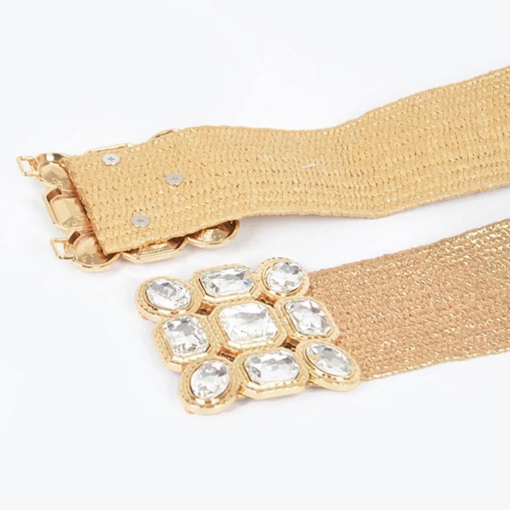Plus Size Gold or Silver Rhinestone Straw Statement Belt